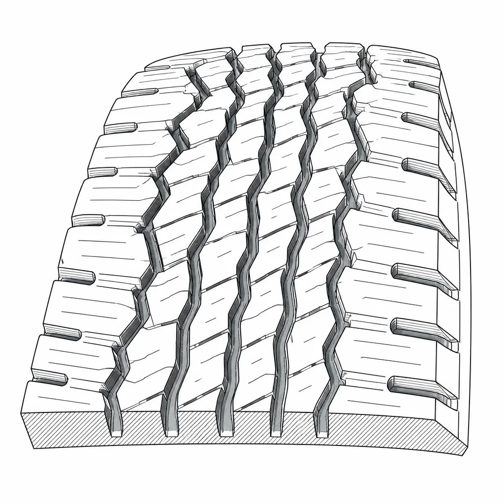 Schéma illustratif : Quatre rainures longitudinales sinueuses