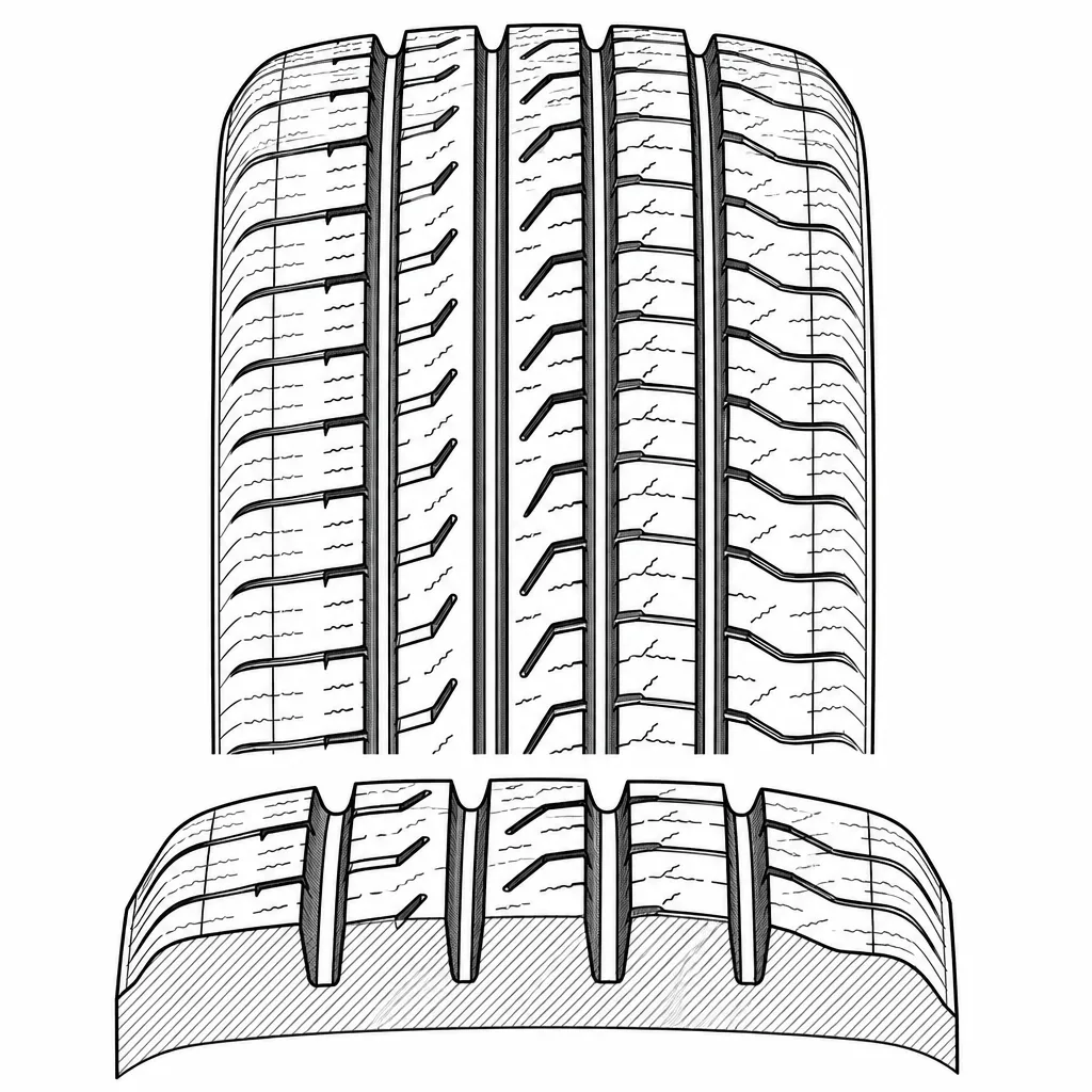 Schéma illustratif : Cinq bandes étroites délimitées par quatre rainures longitudinales
