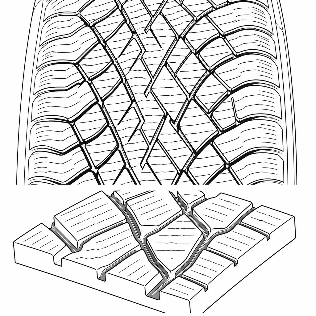 Schéma illustratif : Rainures longitudinales sinueuses raccordées aux découpes obliques