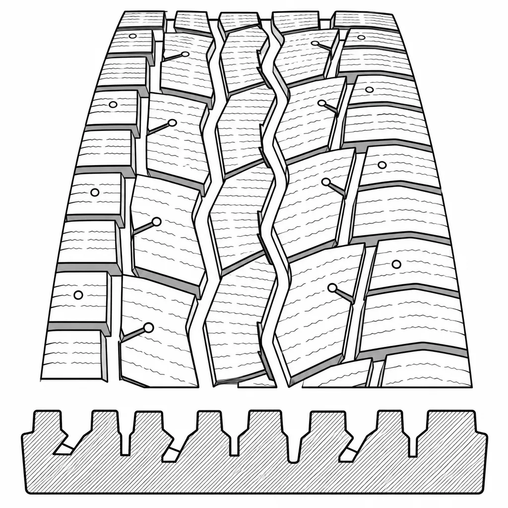 Schéma illustratif : Quatre rainures longitudinales sinueuses reliées à des passages obliques