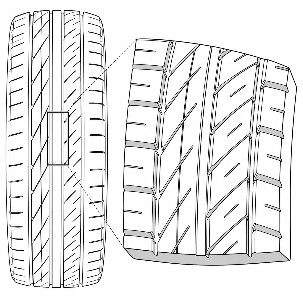 Schéma illustratif : Zone médiane étroite formant un anneau de gomme ininterrompu