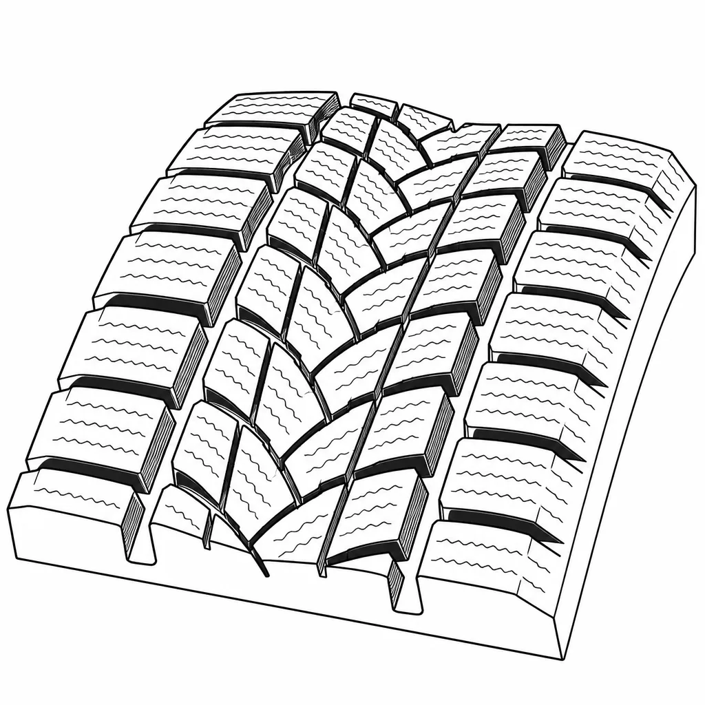 Schéma illustratif : Quatre rainures longitudinales sinueuses croisées par des coupures obliques