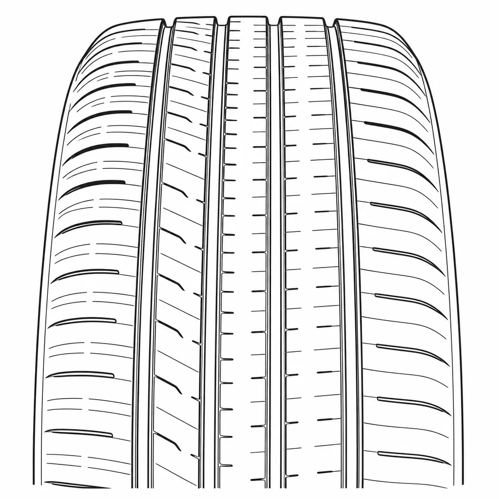 Schéma illustratif : Quatre rainures longitudinales continues séparant cinq voies de gomme