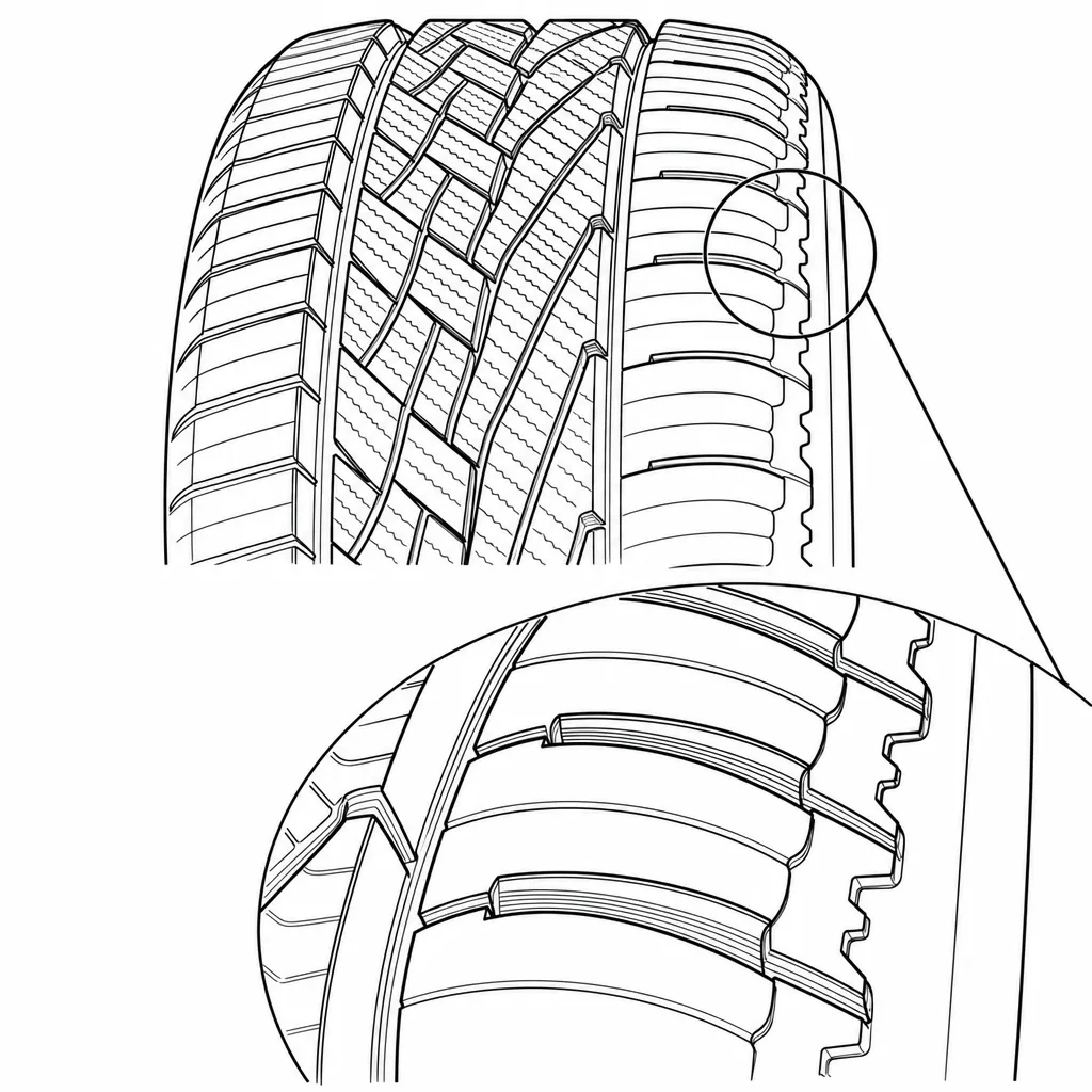 Schéma illustratif : Pavés d’épaule segmentés à contour extérieur crénelé