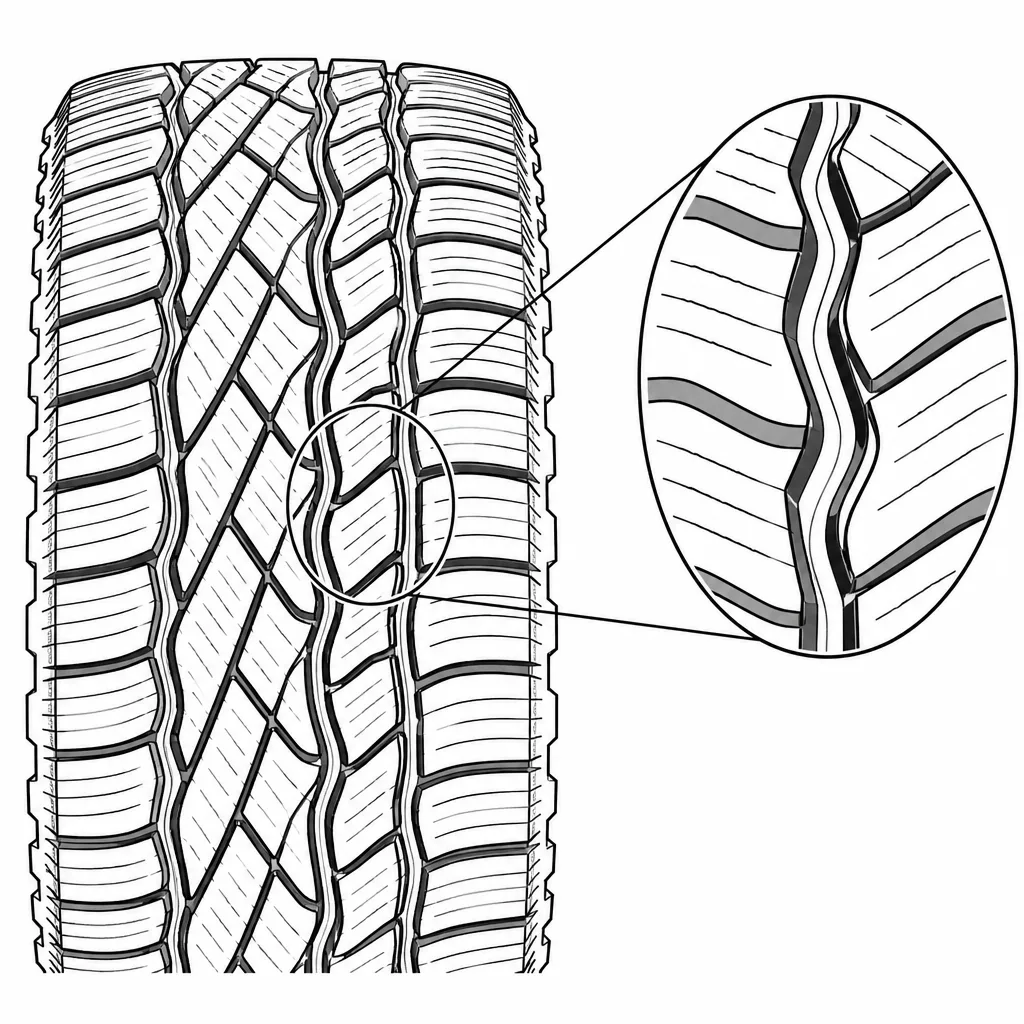 Schéma illustratif : Rainures longitudinales sinueuses de largeur géométriquement variable