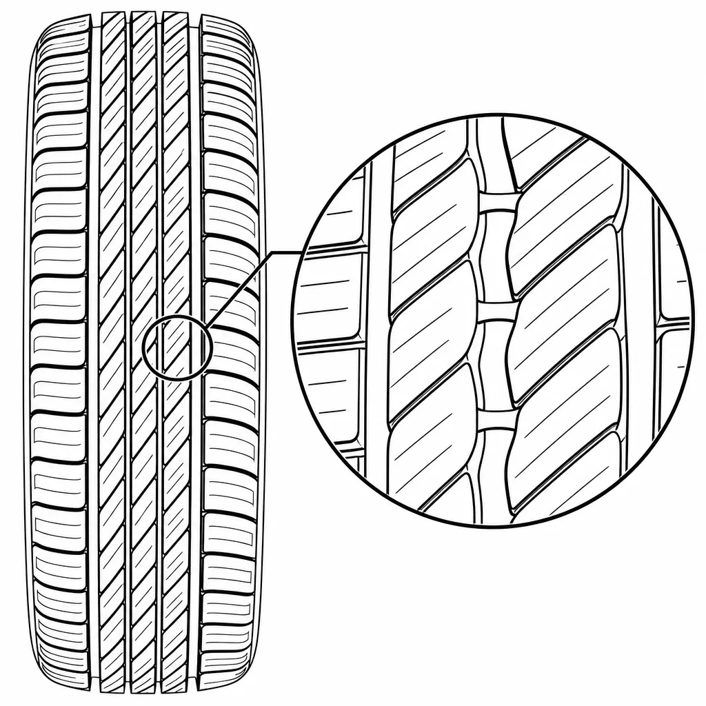 Schéma illustratif : Ponts de gomme de largeur variable aux intersections des sillons sinueux et diagonaux