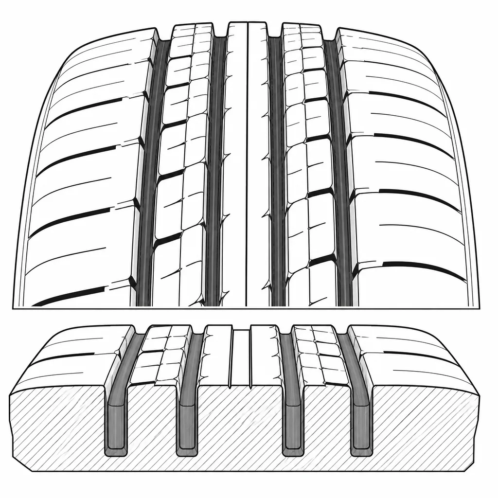 Schéma illustratif : Part de vide concentrée dans quatre canaux longitudinaux rectilignes