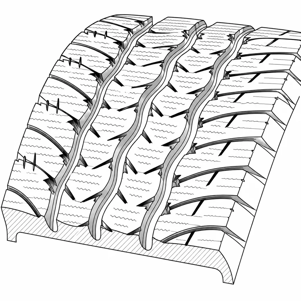 Schéma illustratif : Quatre rainures longitudinales sinueuses