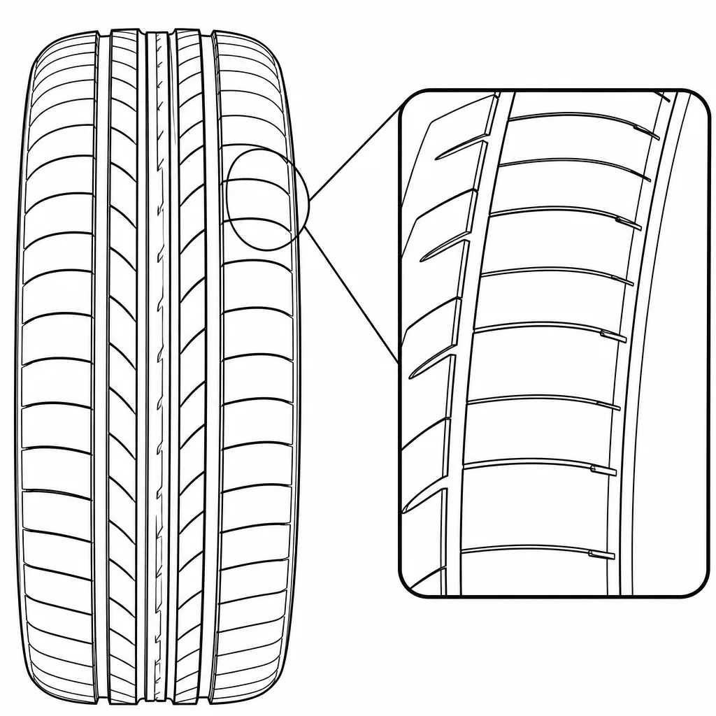 Schéma illustratif : Épaules arrondies à pavés semi-continus et encoches transversales régulières