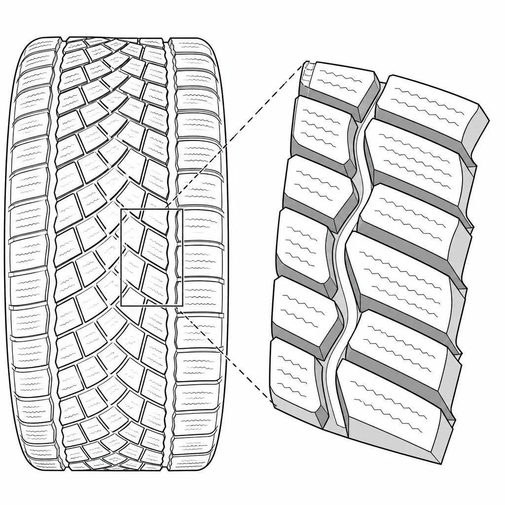 Schéma illustratif : Rainures longitudinales sinueuses bordant les rangées obliques
