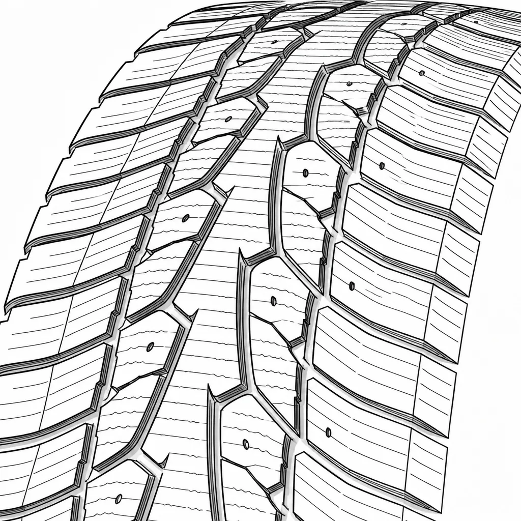 Schéma illustratif : Quatre rainures longitudinales sinueuses complétées par de nombreuses découpes obliques