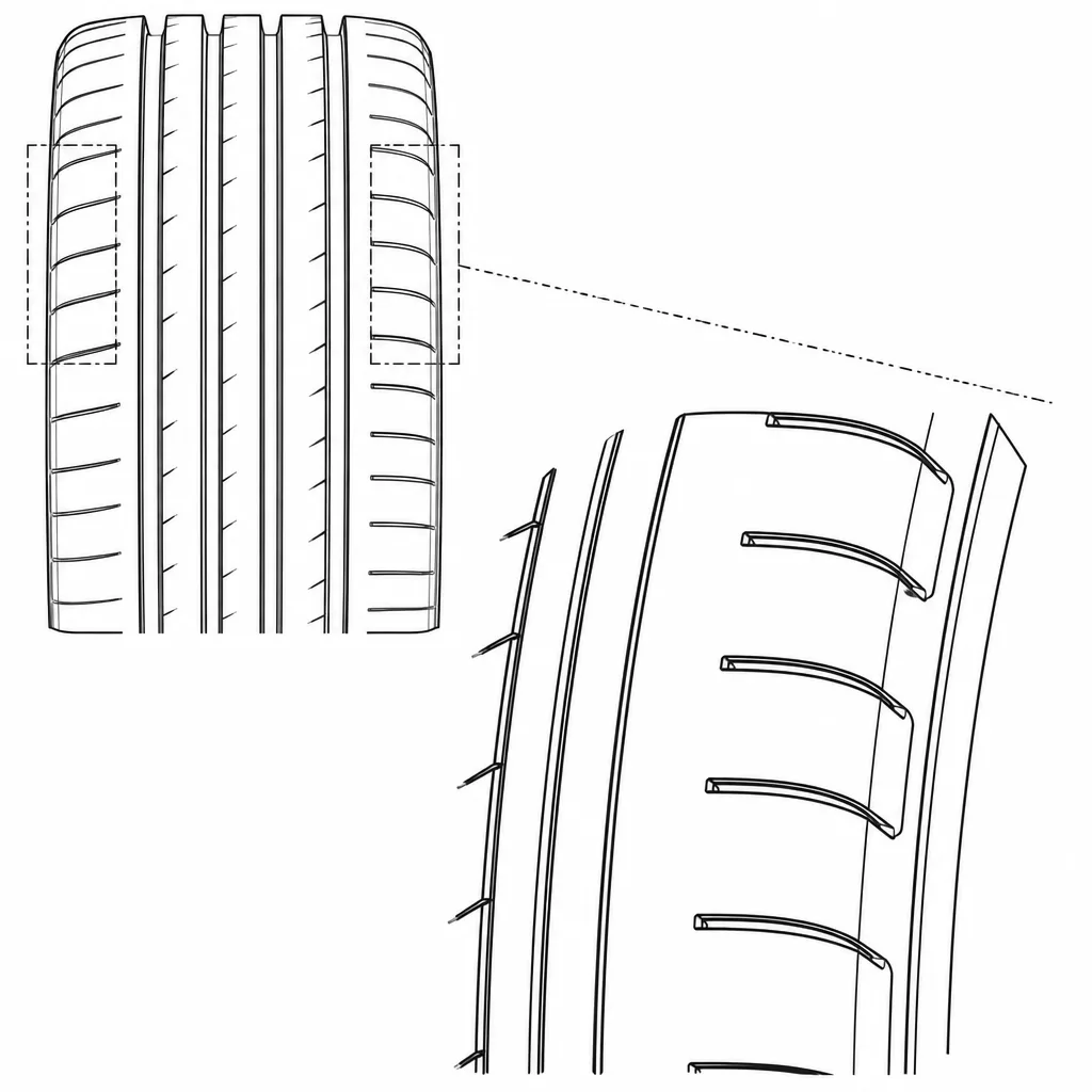Schéma illustratif : Épaules volumineuses avec encoches régulièrement espacées