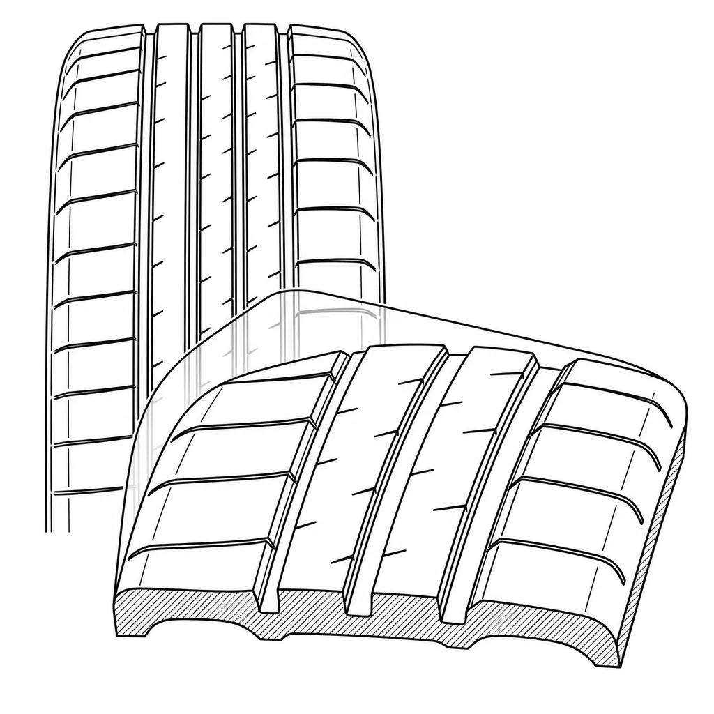 Schéma illustratif : Bandes de gomme à forte continuité circonférentielle et faibles liaisons transversales