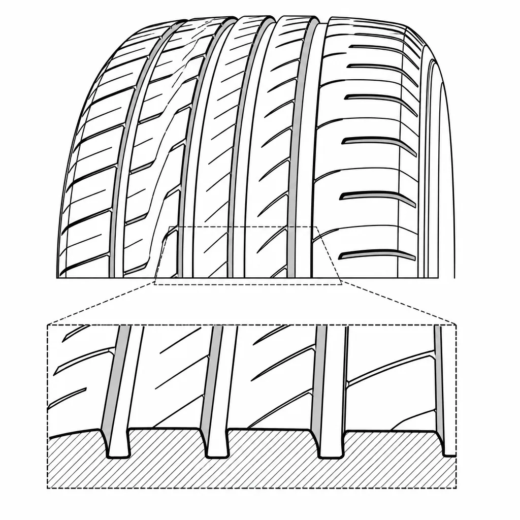 Schéma illustratif : Bandes de gomme séparées sans ponts transversaux entre les rangées principales