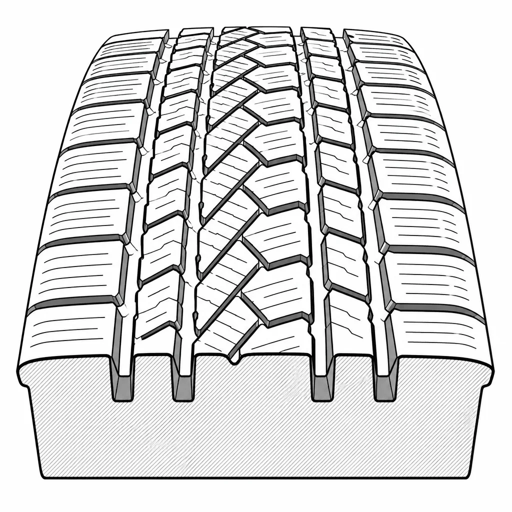 Schéma illustratif : Quatre rainures longitudinales sinueuses reliées à un réseau de découpes obliques