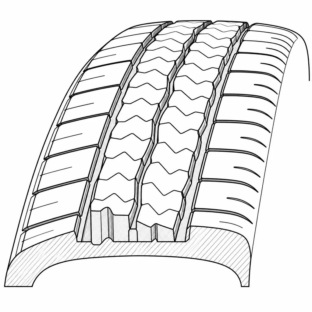 Schéma illustratif : Segments médians allongés à contours ondulés et imbriqués