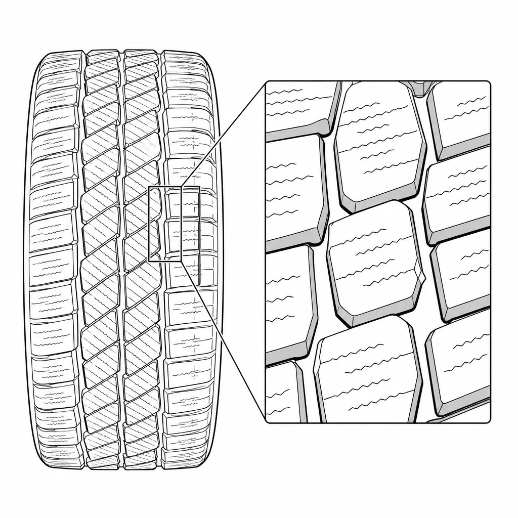 Schéma illustratif : Blocs polygonaux à sommets et cols de gomme étroits
