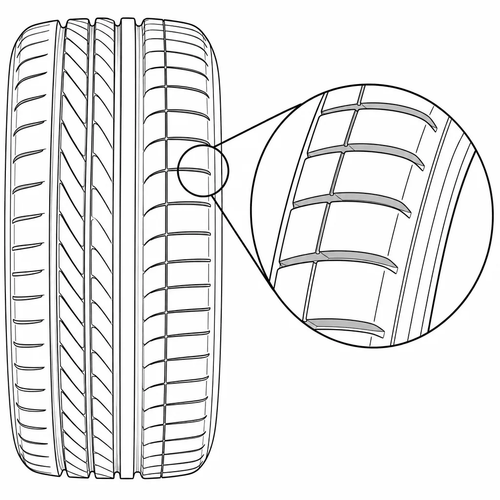 Schéma illustratif : Ponts de gomme d’épaule séparés par des entailles espacées
