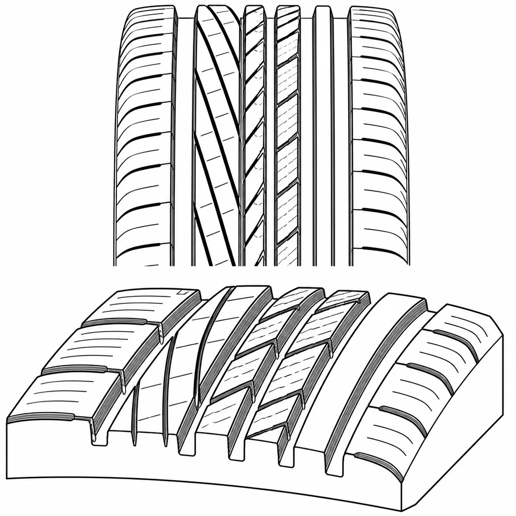 Schéma illustratif : Bandes de gomme séparées en plusieurs couloirs longitudinaux relativement étroits