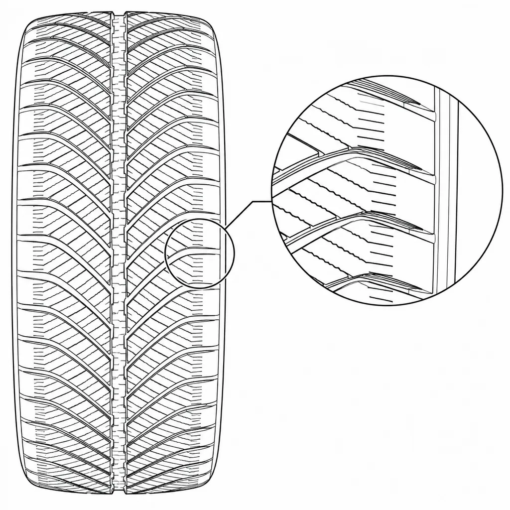 Schéma illustratif : Épaules divisées par des entailles obliques ouvertes au bord extérieur