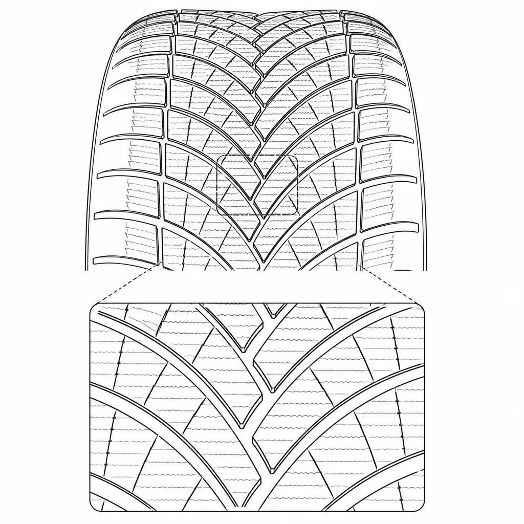 Schéma illustratif : Zone axiale composée d’éléments imbriqués sans bande de gomme continue