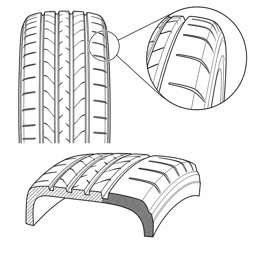 Schéma illustratif : Épaules semi-continues à forte section de gomme