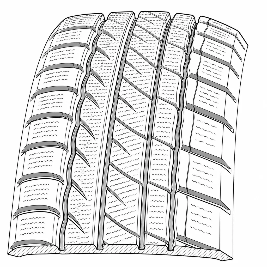 Schéma illustratif : Quatre rainures longitudinales sinueuses reliées à des découpes obliques