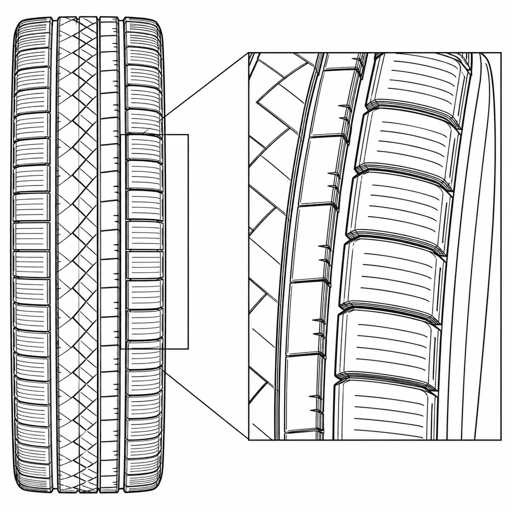 Schéma illustratif : Épaules composées d’une succession de rectangles finement entaillés