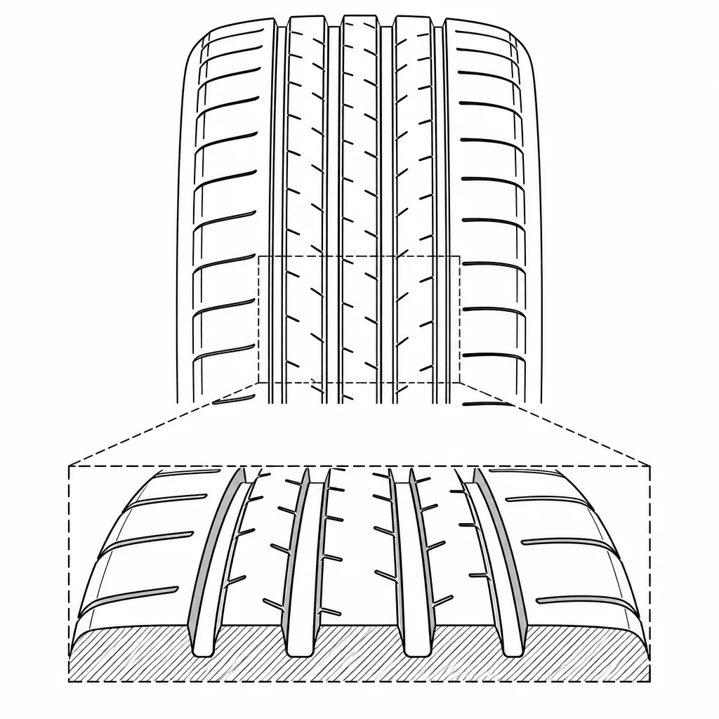 Schéma illustratif : Gradient de largeur entre lignes centrales étroites et éléments extérieurs plus larges