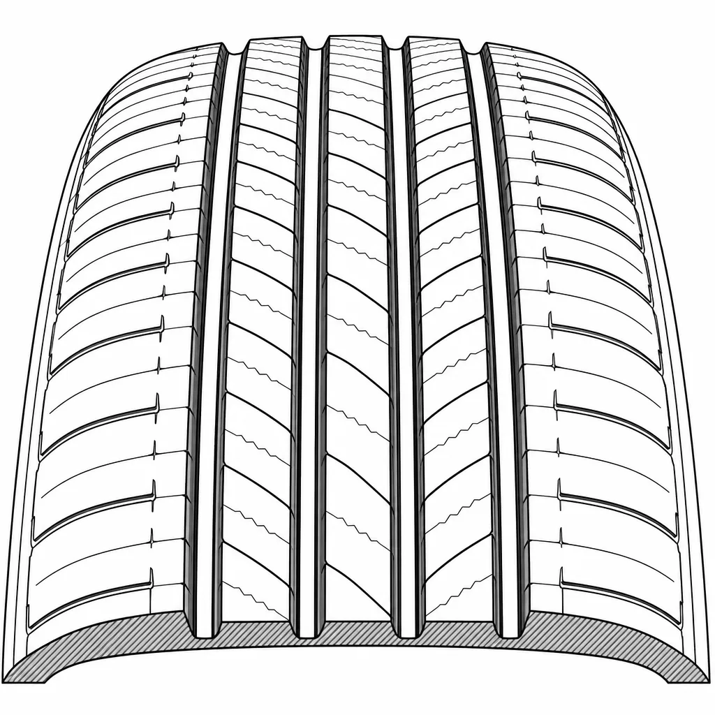 Schéma illustratif : Cinq bandes porteuses délimitées par quatre rainures longitudinales parallèles