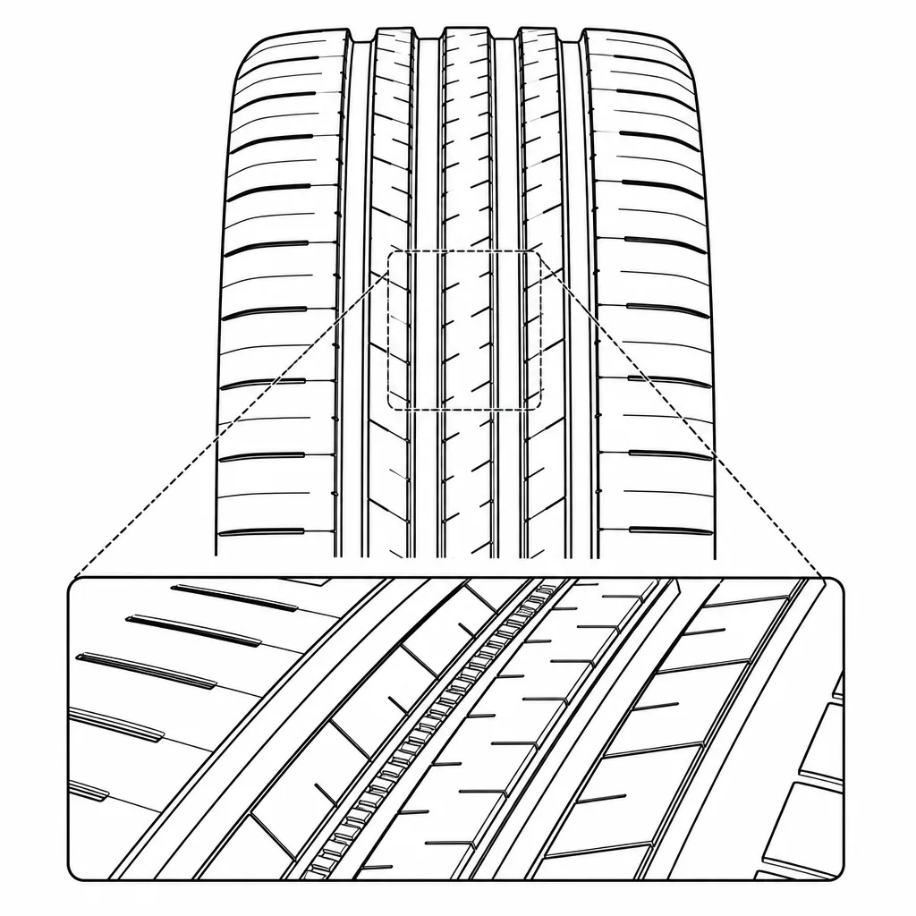 Schéma illustratif : Bandes médianes étroites présentant un rapport élevé entre entailles et largeur de gomme
