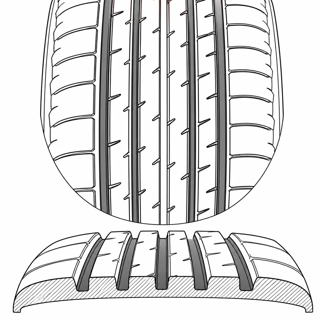 Schéma illustratif : Quatre rainures longitudinales séparant plusieurs bandes porteuses étroites