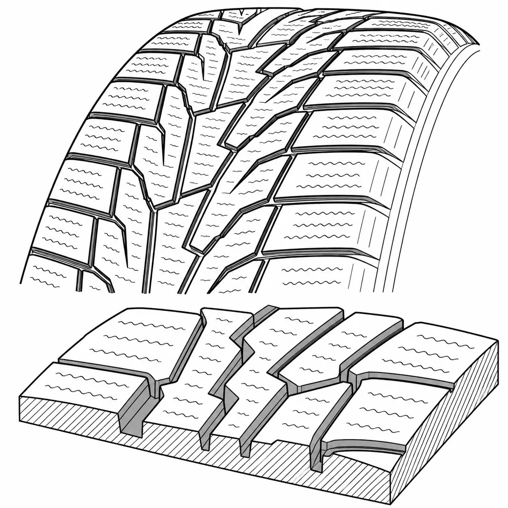 Schéma illustratif : Réseau de rainures sinueuses et de séparations en zigzag