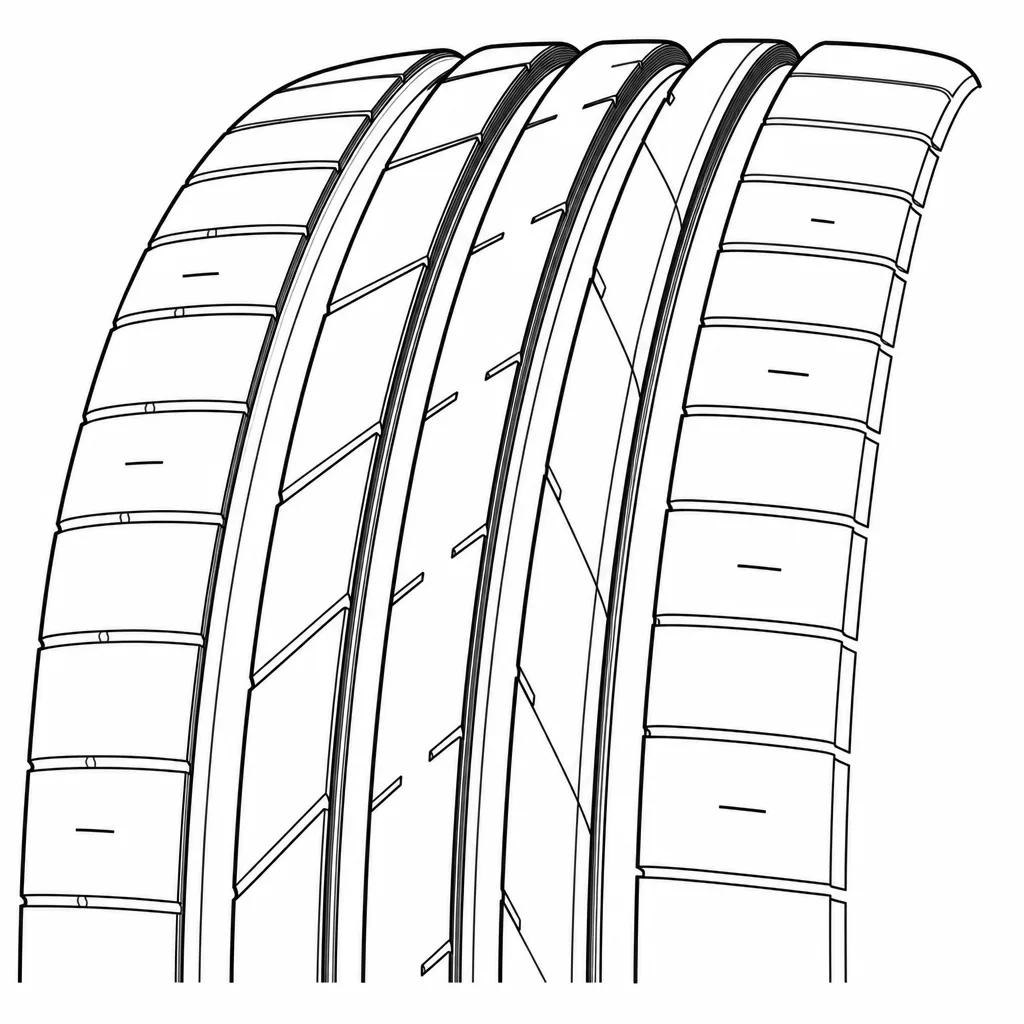 Schéma illustratif : Quatre larges rainures circonférentielles séparant des bandes centrales étroites