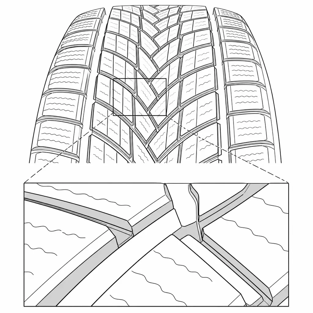 Schéma illustratif : Rainures sinueuses croisées par des canaux obliques
