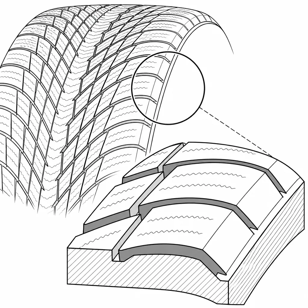 Schéma illustratif : Épaules composées de blocs obliques séparés et finement entaillés