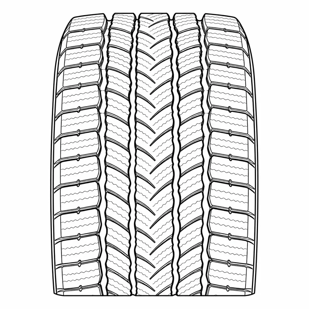 profil hiver symétrique à trois rainures sinueuses, chevrons moyennement lamellisés