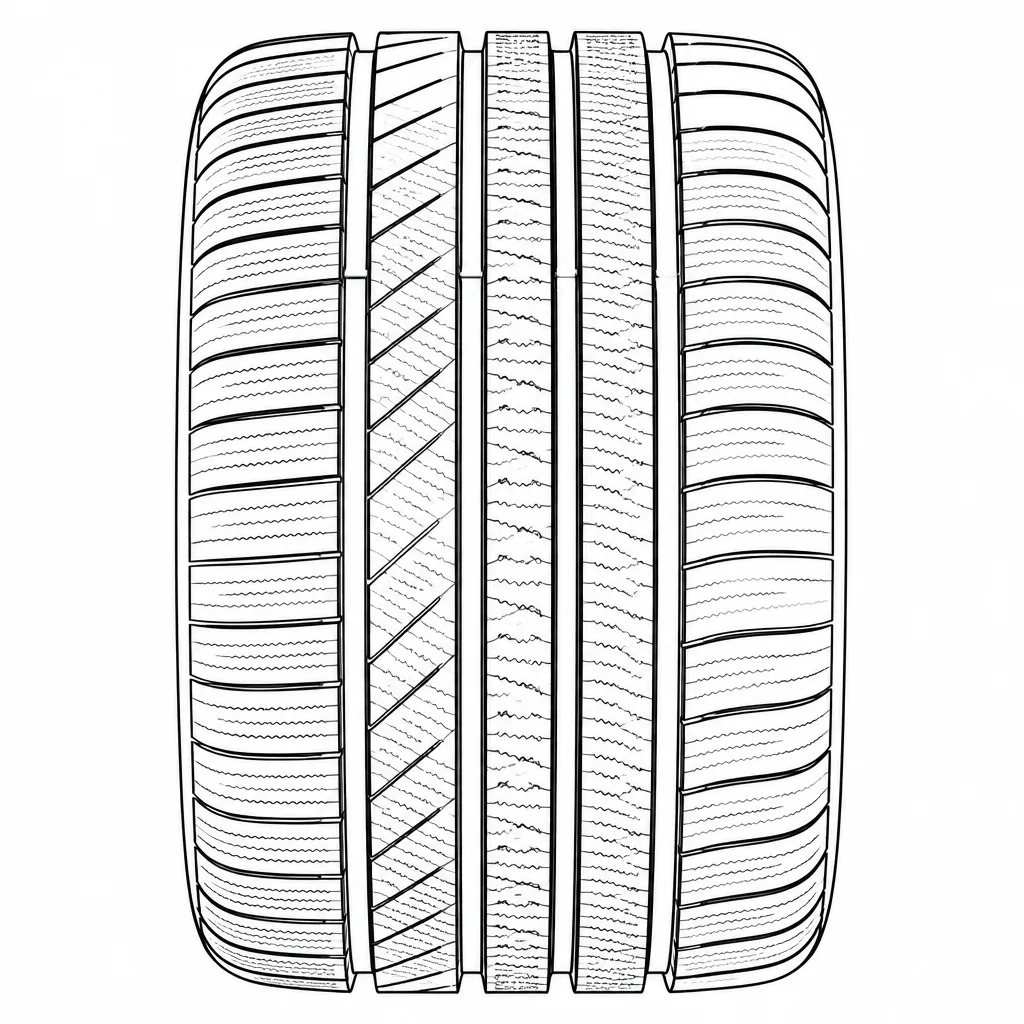 profil routier asymétrique à quatre rainures, pavés allongés et nervures longitudinales continues ou quasi continues, fortement lamellisé