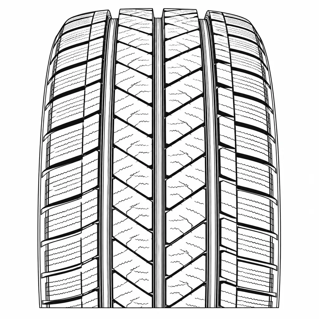 profil routier asymétrique à quatre rainures, rangées de pavés allongés et épaules segmentées fortement lamellisées