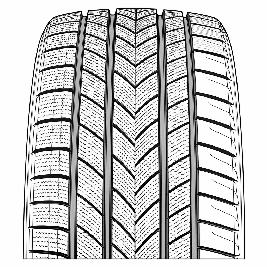 profil routier asymétrique directionnel à quatre rainures, blocs en chevrons fortement lamellisés
