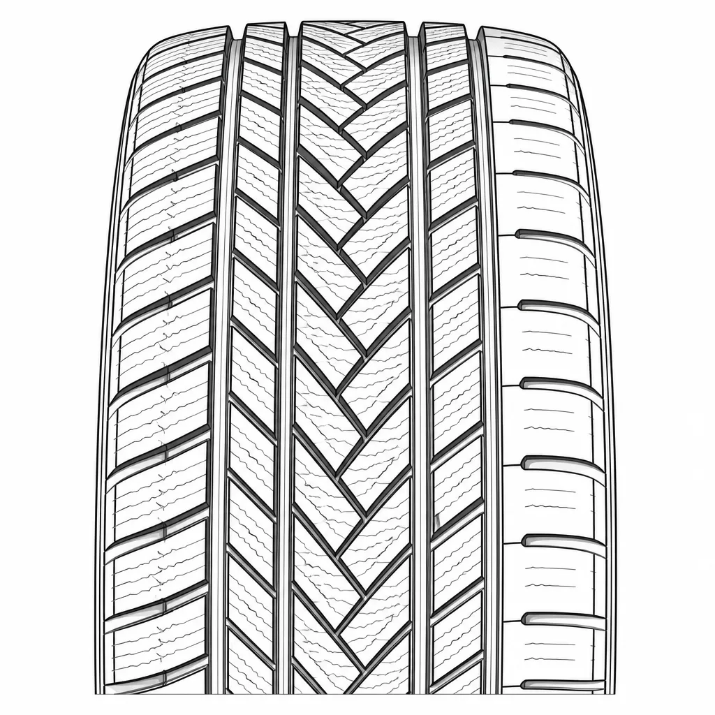profil routier asymétrique directionnel à quatre rainures, blocs en chevrons moyennement lamellisés