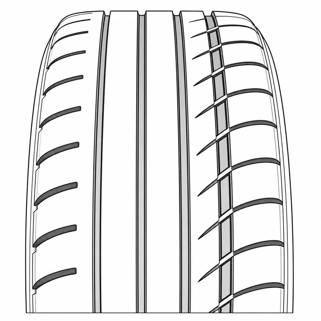 profil routier asymétrique semi-slick à bandes continues non lamellisées, épaules entaillées