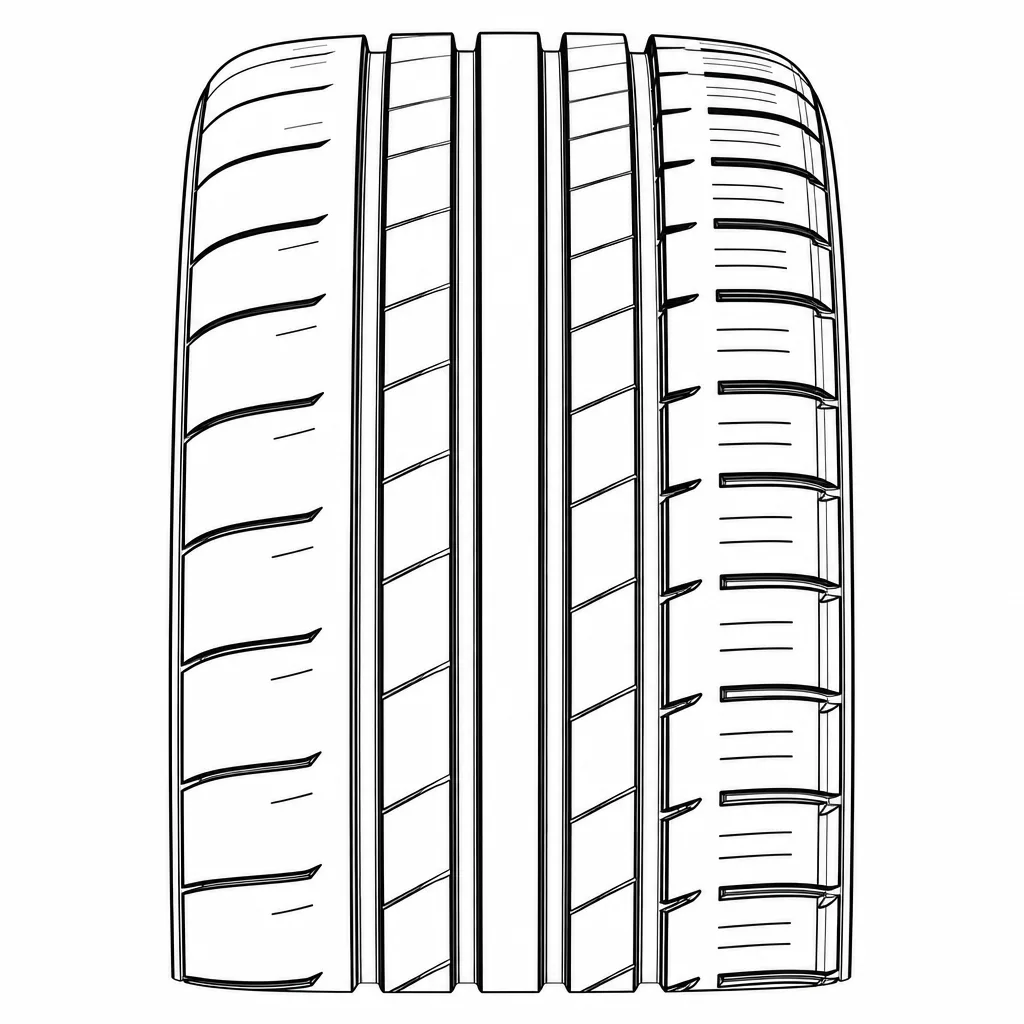 profil routier asymétrique semi-slick à quatre rainures, nervures continues et épaules entaillées