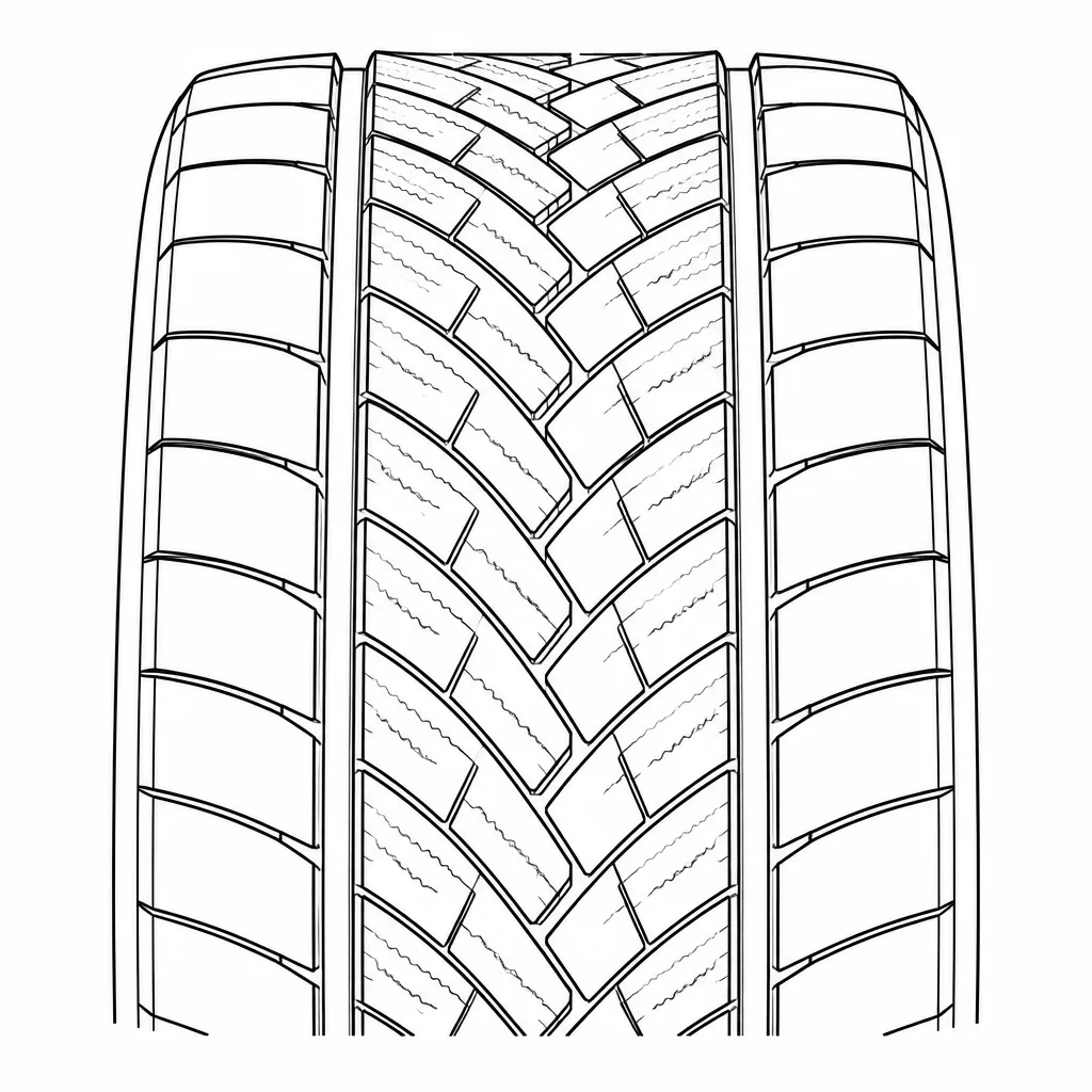 profil routier directionnel à deux rainures, chevrons faiblement lamellisés, épaules massives