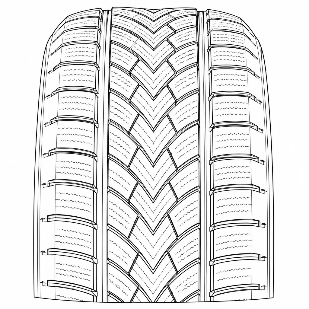 profil routier directionnel à deux rainures, chevrons moyennement lamellisés et épaules segmentées