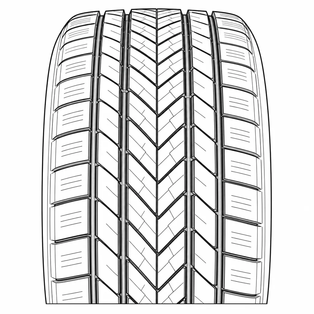 profil routier directionnel à quatre rainures, blocs en chevrons faiblement lamellisés