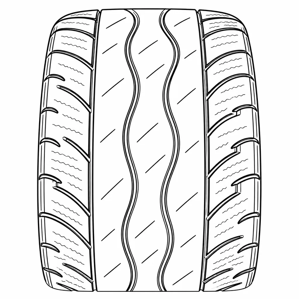 profil routier directionnel semi-slick à deux rainures sinueuses, moyennement lamellisé, épaules entaillées