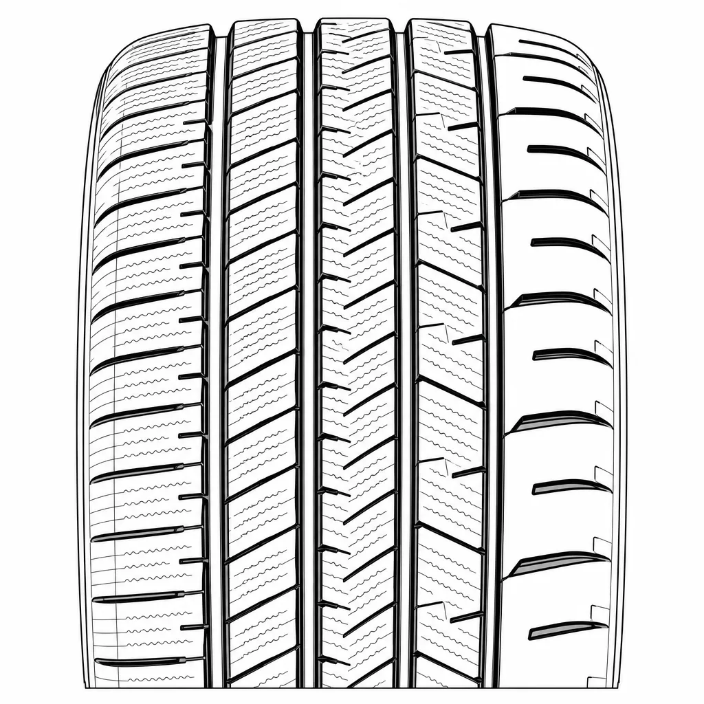 profil routier estival asymétrique à quatre rainures, pavés fortement lamellisés, épaules différenciées