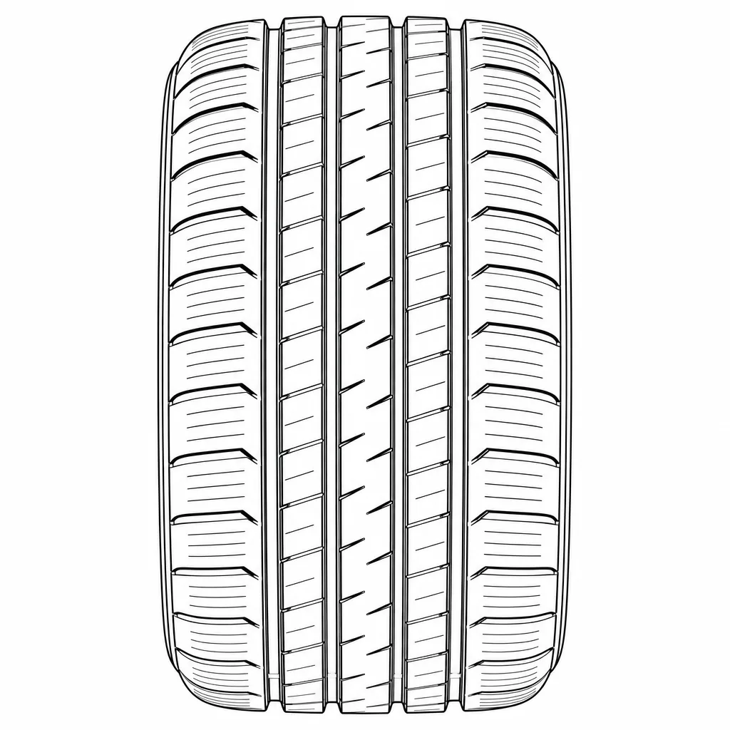 profil routier été symétrique à quatre rainures longitudinales, bandes circonférentielles segmentées et pavés allongés moyennement lamellisés