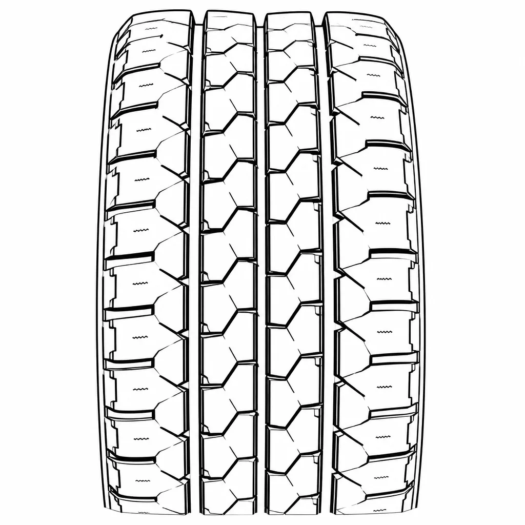 profil routier symétrique à blocs zigzag, quatre rainures, faiblement lamellisé, épaules crénelées